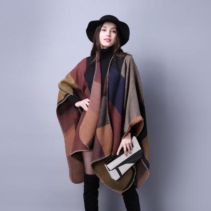 Women Lady Faux Cashmere Scarf Plai..