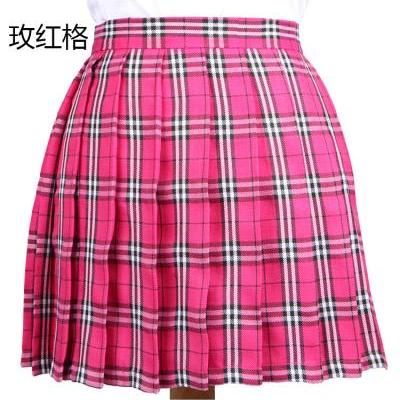 Harajuku 2017 Women Fashion Summer high waist pleated skirt Cosplay plaid skirt Girl A Line Mini Skirt hot pink