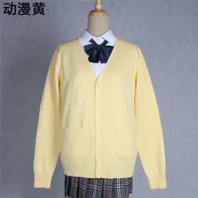 Japanese School Harajuku Style JK Uniforms Cardigan Long Sleeve Cotton Women Knited Outerwear Sweater yellow