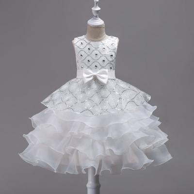 Sequined Lace Flower Girl Dress Princess Children Clothes Wedding Birthday Party Prom Gowns off white