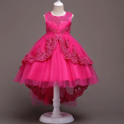 High Low Lace Flower Girls Dress Wedding Teens Prom Party Perform Gowns Kids Children Clothes hot pink