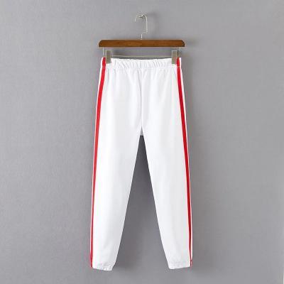 Women High Waist Elastic Striped Patchwork Sport Harem Pants Female Casual Loose Trousers white+red