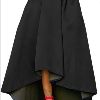Women Maxi A Line High-Low Skirt Vintage Long Puffy Pockets Prom Party Skirt black
