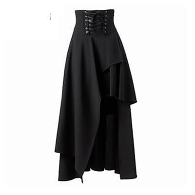 Gothic Steampunk Skirt Lolita Lace-Up High Waist Asymmetric Hem Bandage Long Maxi Skirts black