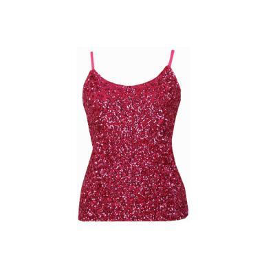  Women Sequined Camis Tank Top Spaghetti Strap Slim Club Party Sleeveless T-Shirt hot pink 