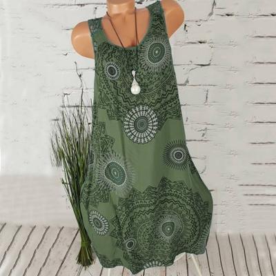 Women Floral Printed Sleeveless Dress Summer Beach Casual Club Party Boho Mini Sundress army green
