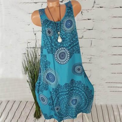 Women Floral Printed Sleeveless Dress Summer Beach Casual Club Party Boho Mini Sundress turquoise
