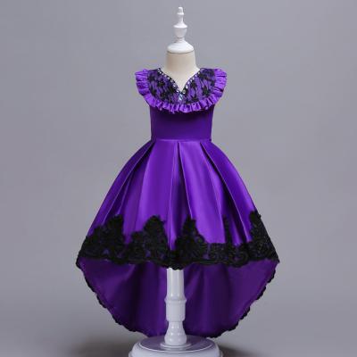 High Low Flower Girl Dress Sleeveless Lace Formal Birthday Party Gown Kids Children Clothes purple