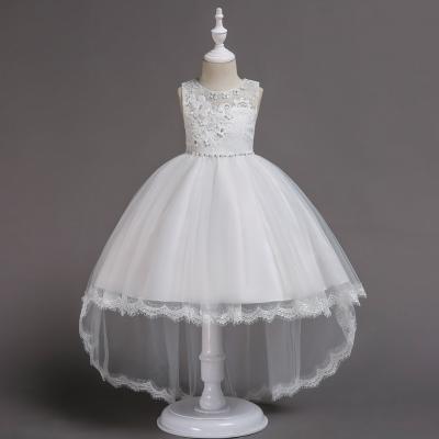  High Low Flower Girl Dress Princess Lace Wedding Birthday Party Gown Children Clothes off white