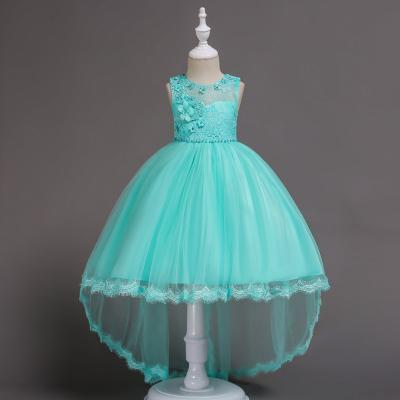 High Low Flower Girl Dress Princess Lace Wedding Birthday Party Gown Children Clothes aqua