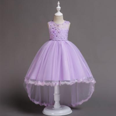 High Low Flower Girl Dress Princess Lace Wedding Birthday Party Gown Children Clothes lilac