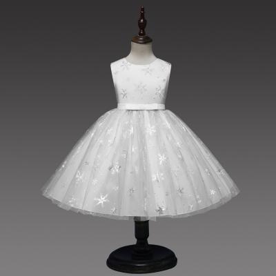 Snowflake Flower Girl Dress Princess Sleeveless Wedding Formal Party Tutu Ball Gown Children Clothes off white