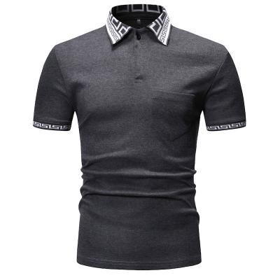 Men T Shirt Summer Short Sleeve Turn-down Collar Patchwork Casual Slim Fit T Shirt dark gray