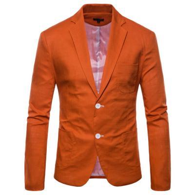 Men Blazer Coat Two Buttons Cotton Linen Long Sleeve Plus Size Slim Fit Suit Jacket orange 