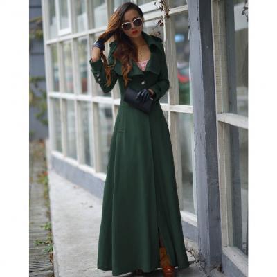 Floor Length Hunter Green Coat Women Jackets Cashmere Blend Long Sleeve Maxi Dress Wool Winter Windbreaker S M L XL 2XL