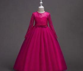 Beautiful Handmade Flower Satin Spaghetti-Strap Sleeveless Ankle Length Flower Girl Dress