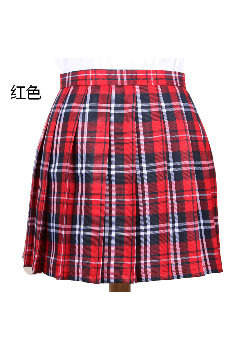 Harajuku 2017 Women Fashion Summer high waist pleated skirt Cosplay plaid skirt Girl A Line Mini Skirt red