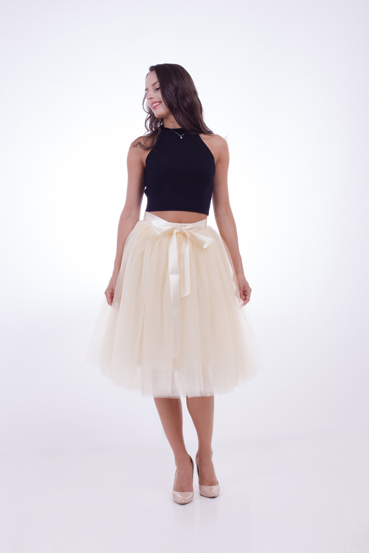 6 Layers Midi Tulle Skirts Womens Tutu Skirt Elegant Wedding Bridal Bridesmaid Skirt Lolita Under skirt Petticoat cream