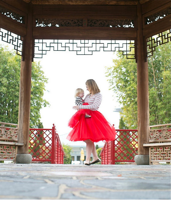 6 Layers Midi Tulle Skirts Womens Tutu Skirt Elegant Wedding Bridal Bridesmaid Skirt Lolita Underskirt Petticoat red