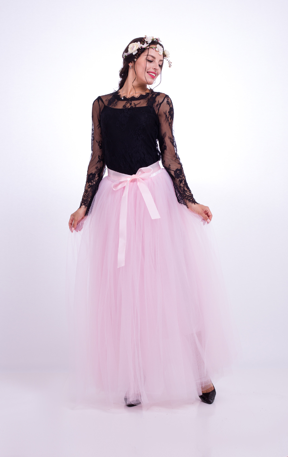 6 Layers Tulle Skirt Summer Maxi Long Muslim Skirt Womens Elastic Waist Lolita Tutu Skirts pink
