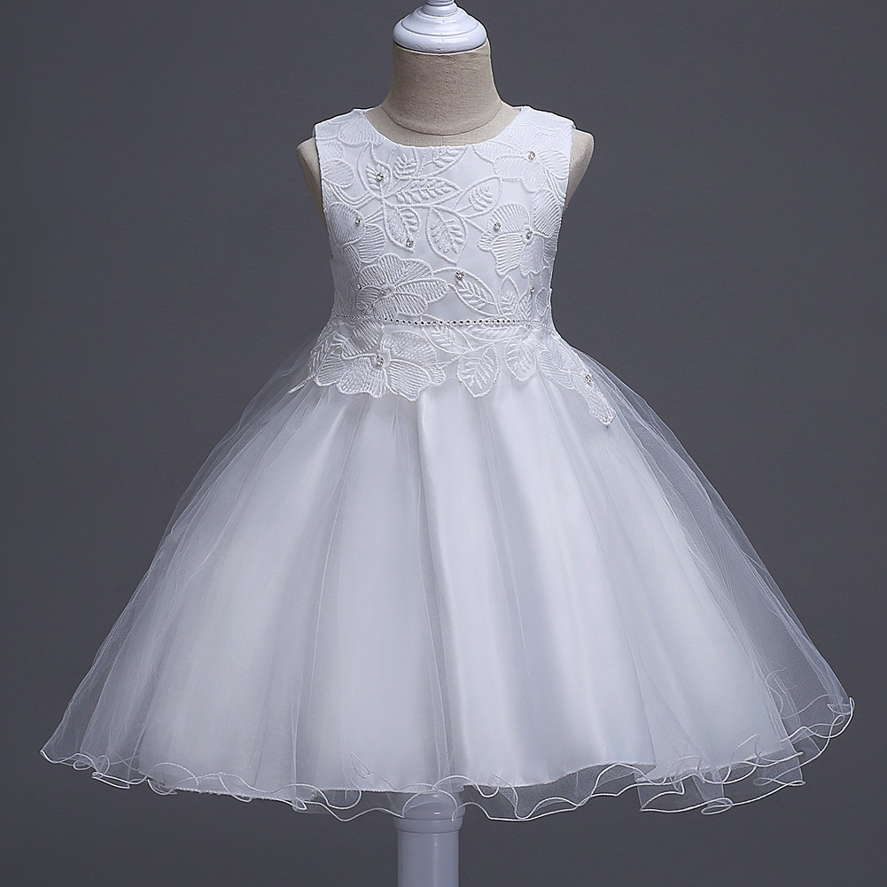 Summer Princess Tutu Dress Wedding Party Flowers Girls Birthday Dresses Floral Lace Baby Kids Clothes Off White