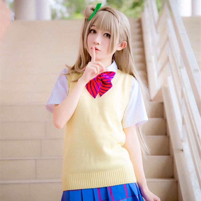 Japanese School Student JK Uniform Vest Girls Sleeveless V-Neck Sailor Knited Sweater Anime Love Live K-on Cosplay yellow