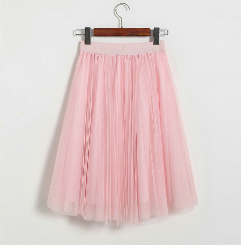 3 Layers Tulle Tutu Skirt Women Summer Pleated Midi Skirt High Waist Petticoat Underskirt pink