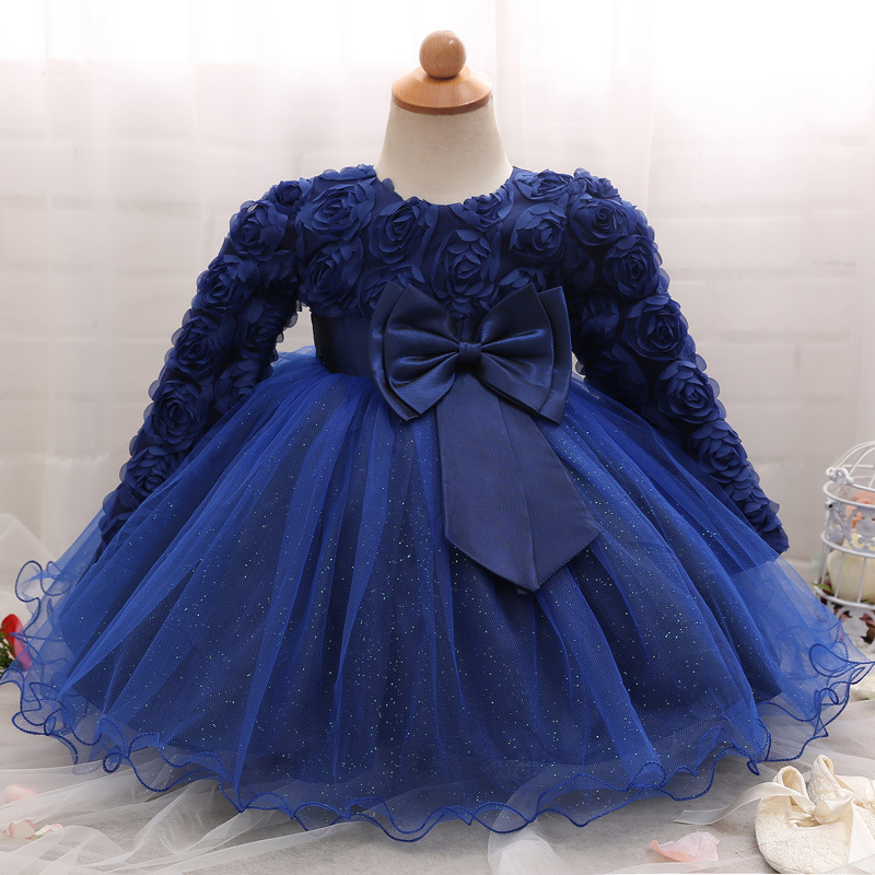 girls long sleeve blue dress