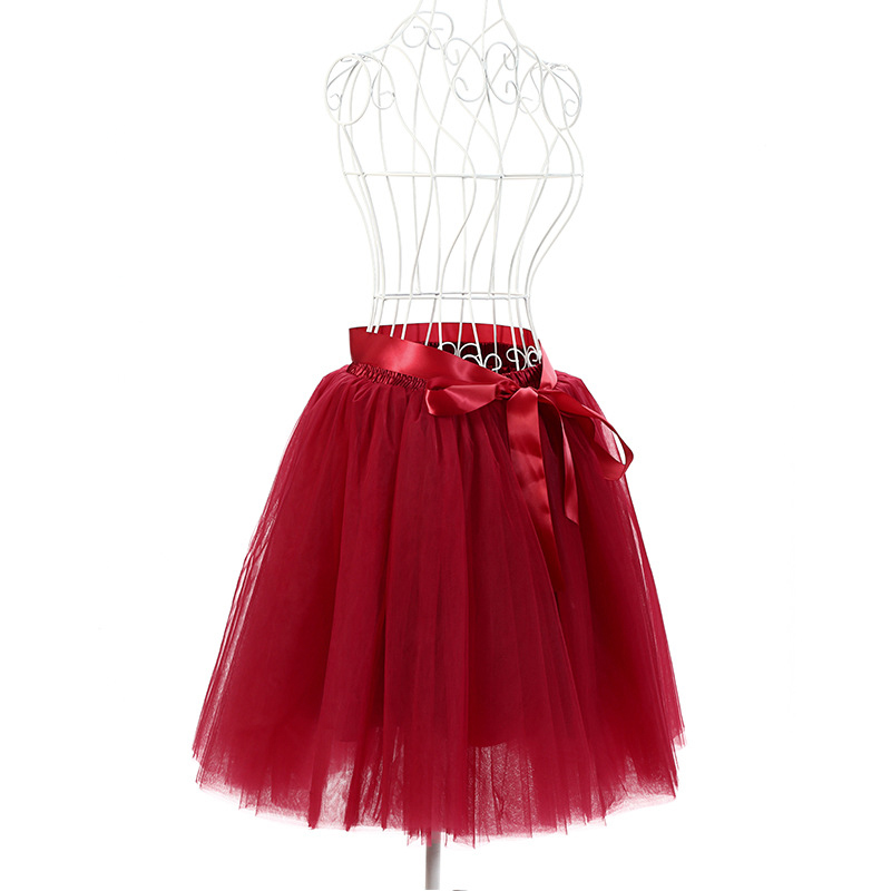 6 Layers Tulle Midi Lolita Skirt Women Adult Tutu Skirt American Apparel Wedding Bridesmaid Party Petticoat burgundy