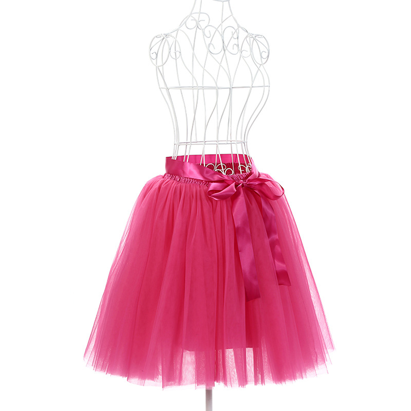 6 Layers Tulle Midi Lolita Skirt Women Adult Tutu Skirt American Apparel Wedding Bridesmaid Party Petticoat hot pink