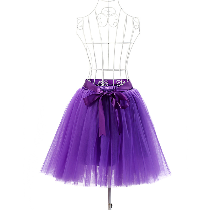 6 Layers Tulle Midi Lolita Skirt Women Adult Tutu Skirt American Apparel Wedding Bridesmaid Party Petticoat purple