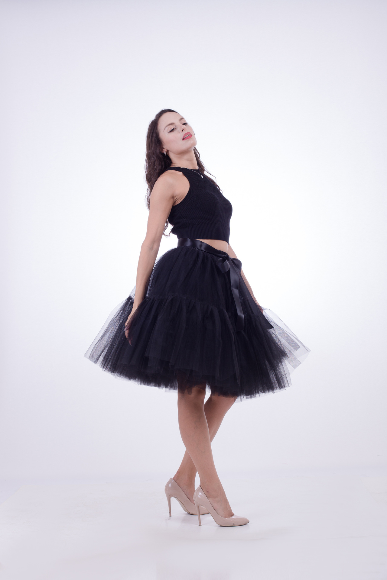 High Quality Lolita Skirt 5 Layers Tulle Midi Tutu Skirts Women Bridesmaid Wedding Party Petticoat black