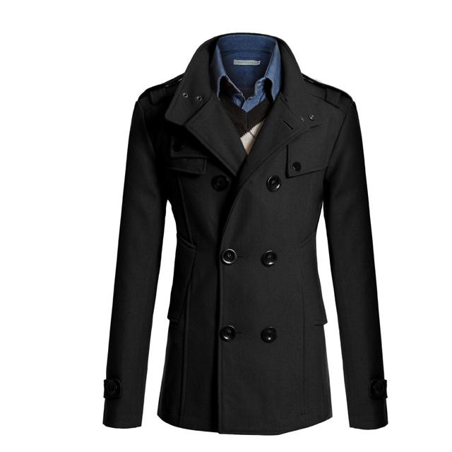 Men Woolen Coat Warm Thick Double Breasted Stand Collar Windbreaker Casual Outwear Overcoat Business Parkas