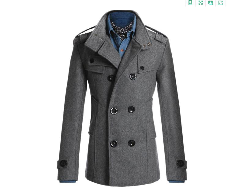 Men Woolen Coat Warm Thick Double Breasted Stand Collar Windbreaker Casual Outwear Overcoat Business Parkas gray
