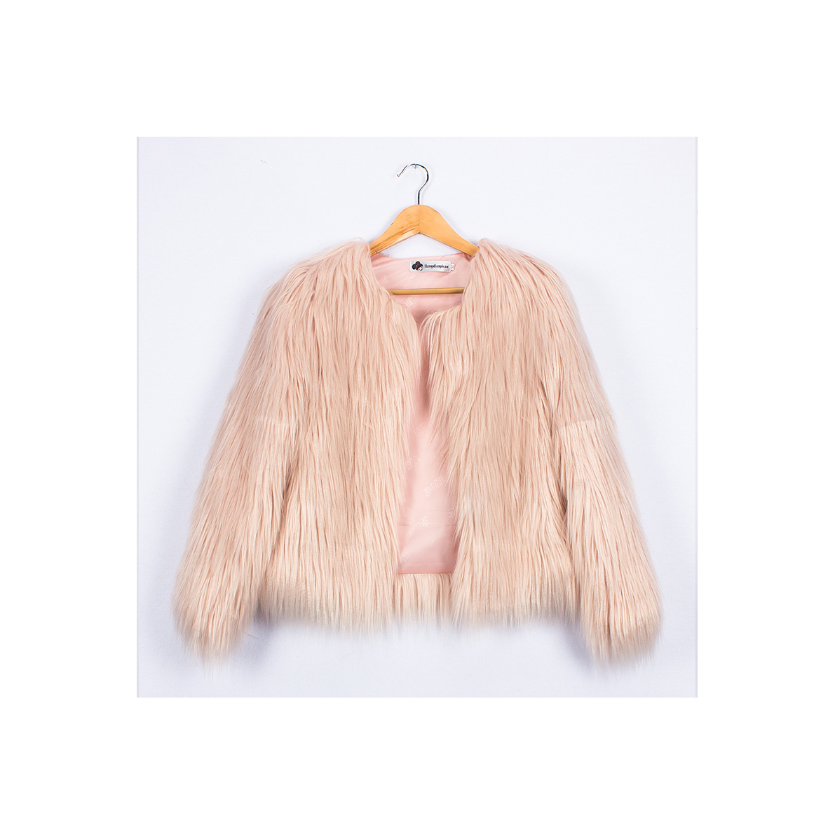 Plus Size 4XL Women Fluffy Faux Fur Coats Long Sleeve Winter Warm Jackets Female Outerwear light pink