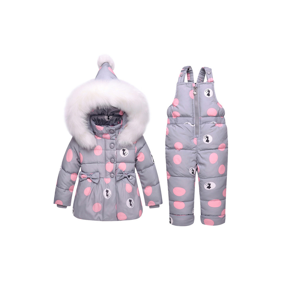Winter Children Clothing Sets Girls Warm Parka Down Jacket Baby Coat+Pants Snowsuits Kids Suits gray