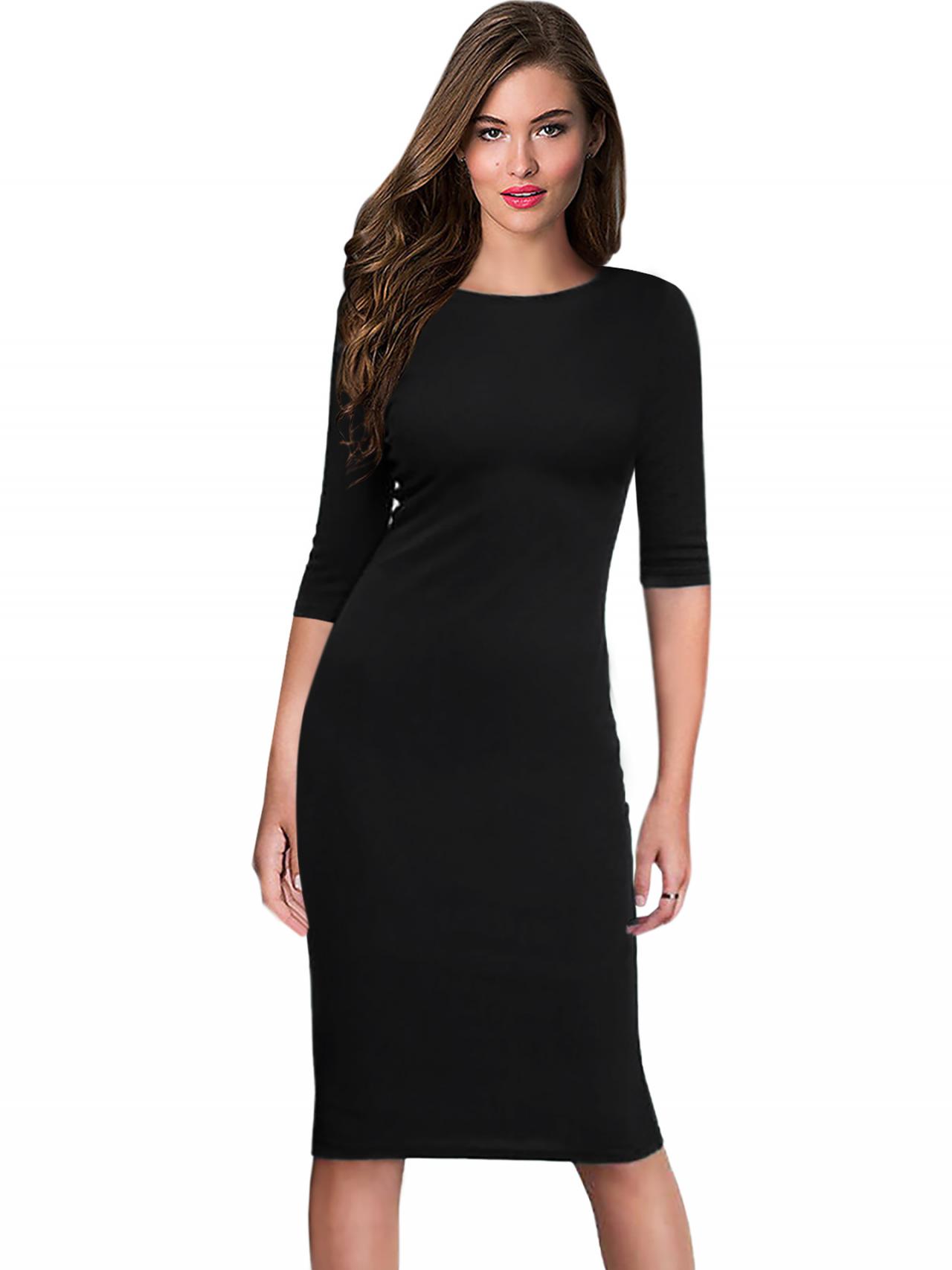 slimming black dress with sleeves