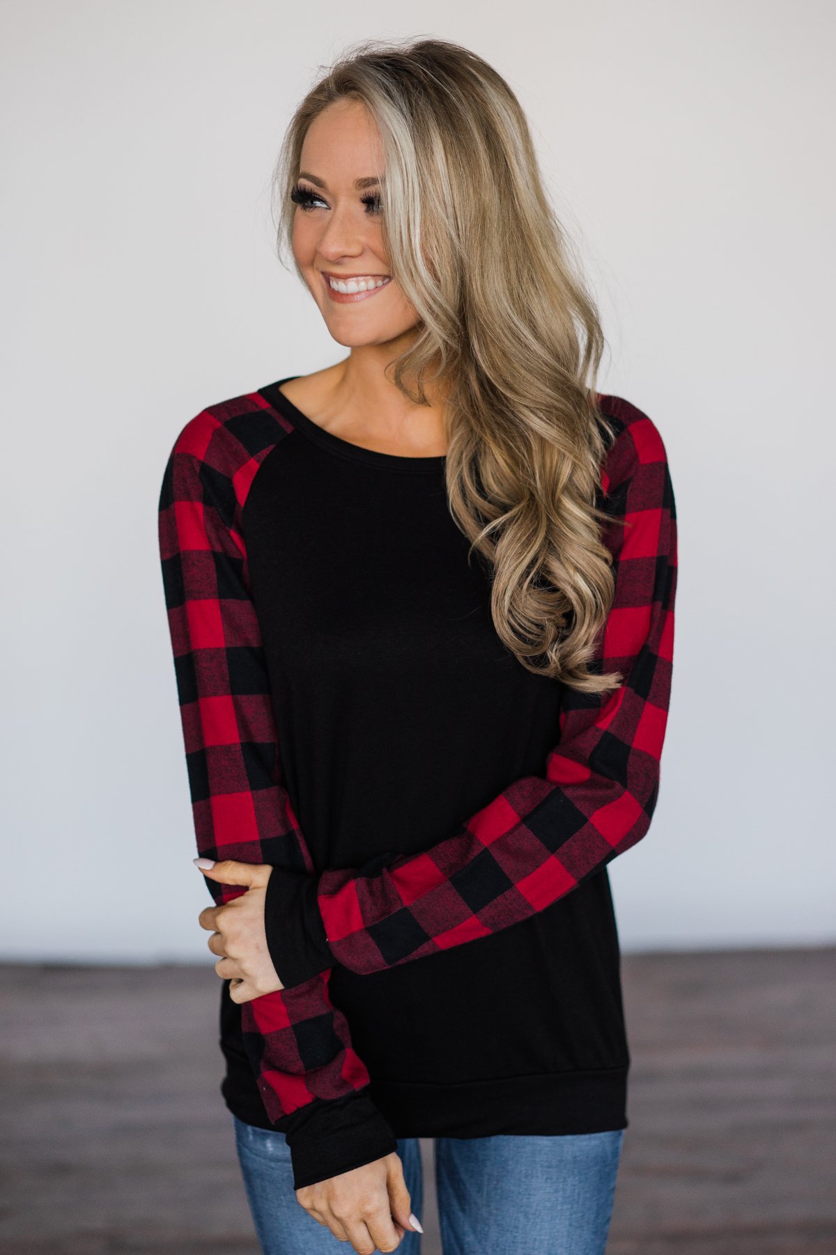 plaid baseball tee