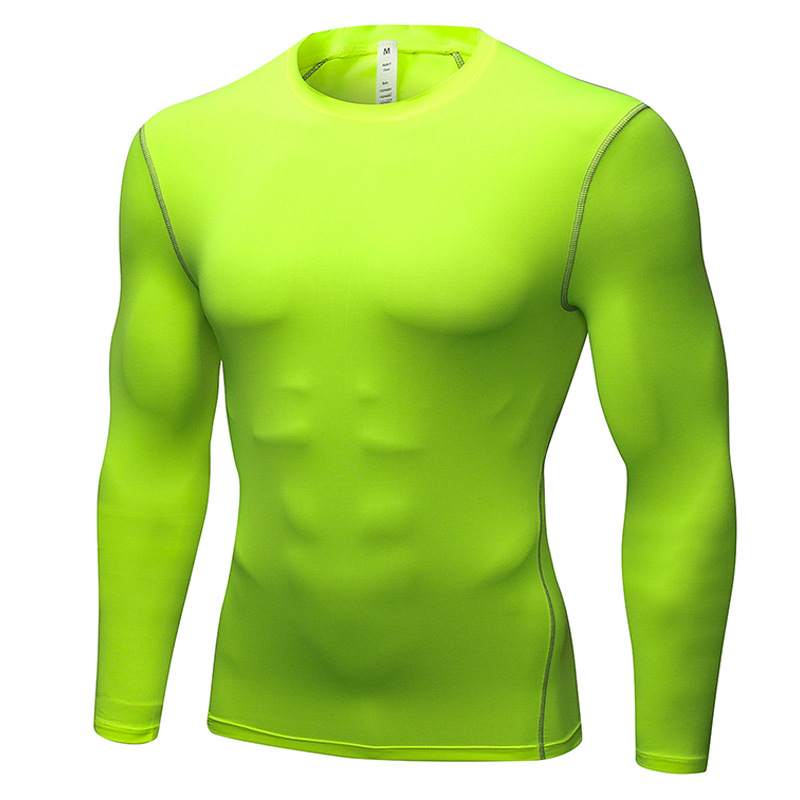 Men Pro Quick Dry Fitness Sport Run Yoga Exercise Gym Top Compression Tee Basketball Workout Hiking Board T Shirt Fluorescent Green