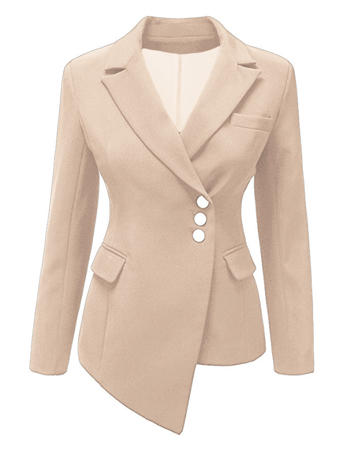 Fashion Slim Asymmetrical Women Suit Coat Buttons Long Sleeve Solid Lady Short Casual Jacket khaki