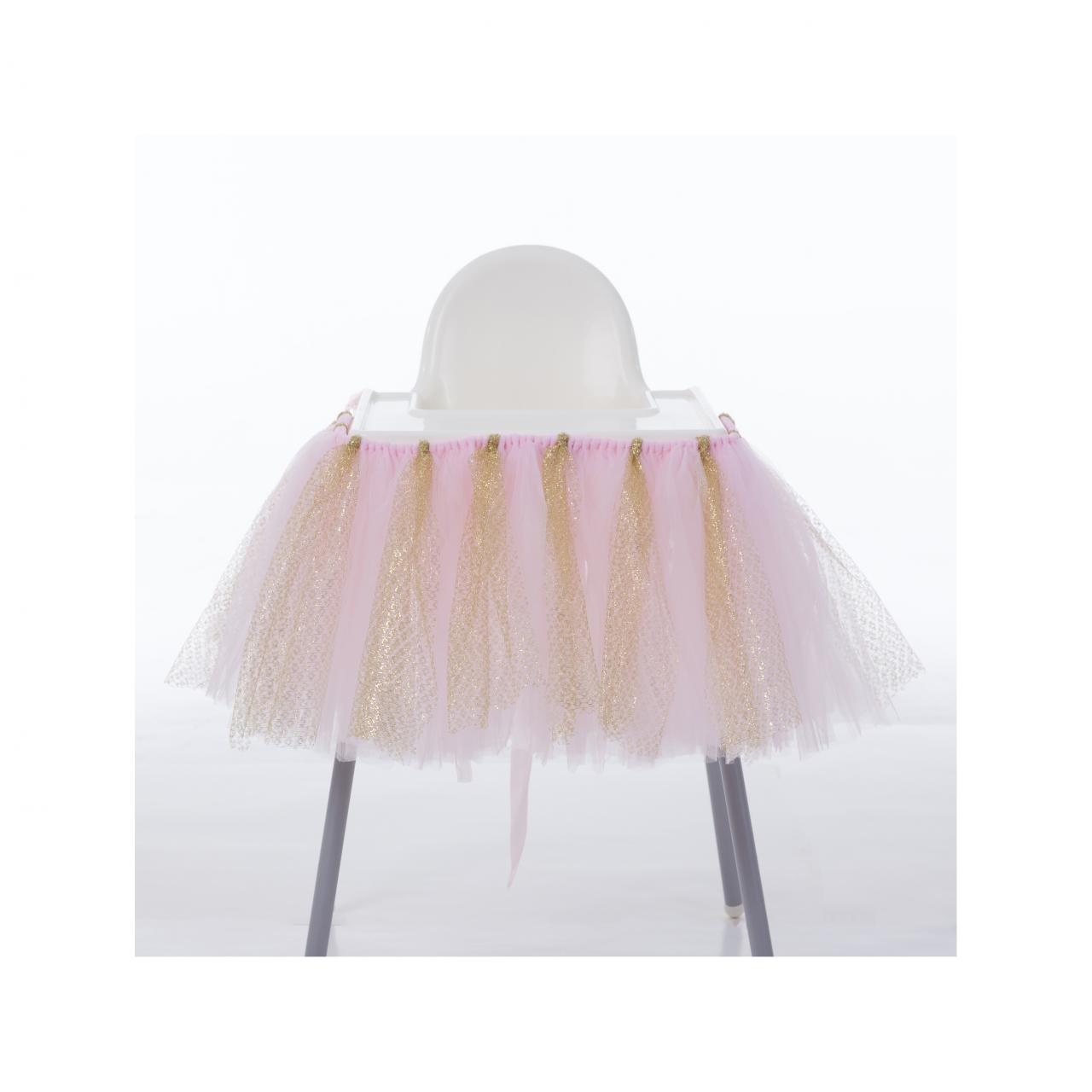 Tutu Tulle Table Skirts High Chair Decor Baby Shower Decorations for Boys Girls Party Set Birthday Party Supplies pink+gold