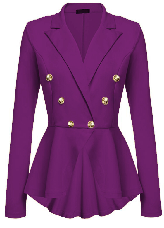 Women Slim Suit Coat Spring Autumn Metal Button Long Sleeve Double-breasted Lady Blazer Work Wear Purple