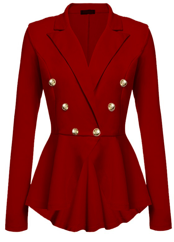 Women Slim Suit Coat Spring Autumn Metal Button Long Sleeve Double-Breasted Lady Blazer Work Wear red