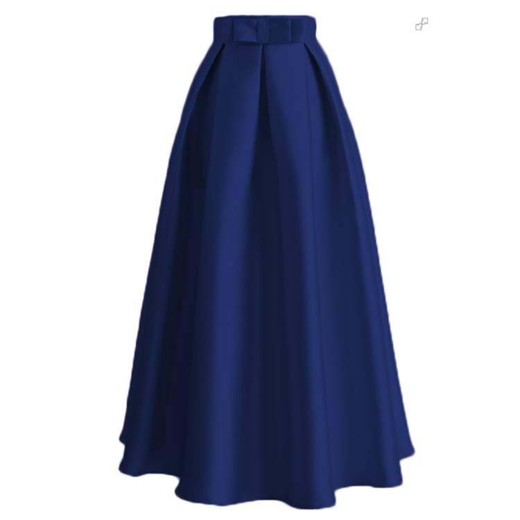 Plain Muslim Women Casual Maxi Pleated Skirts High Waist Ladies A Line Long Skater Skirt dark blue