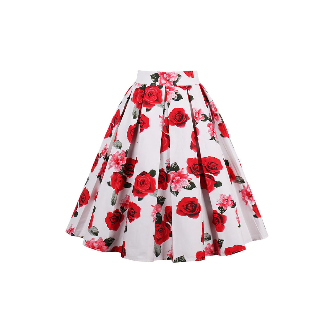 Retro Floral Printed Summer Skirts Womens High Waist Vintage A-Line Midi Skater Skirt 10#