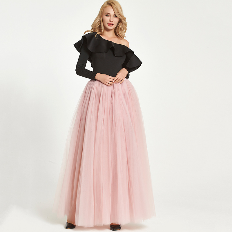 Sexy High Side Split Long Tulle A Line Skirt High Waist Floor Length Women Maxi Tutu Skirt Dusty Pink