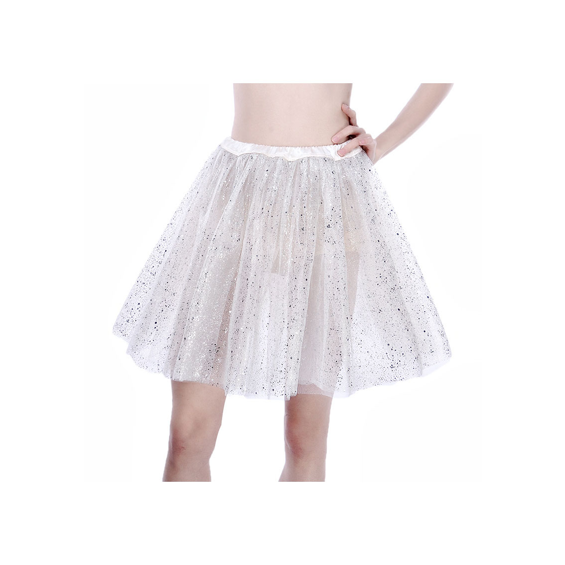 Adult Tutu Skirt Sequin Gilding Polka Dot 3 Layers Party Dance Ballet Pettiskirt Tulle Girl Mini Skirt off white