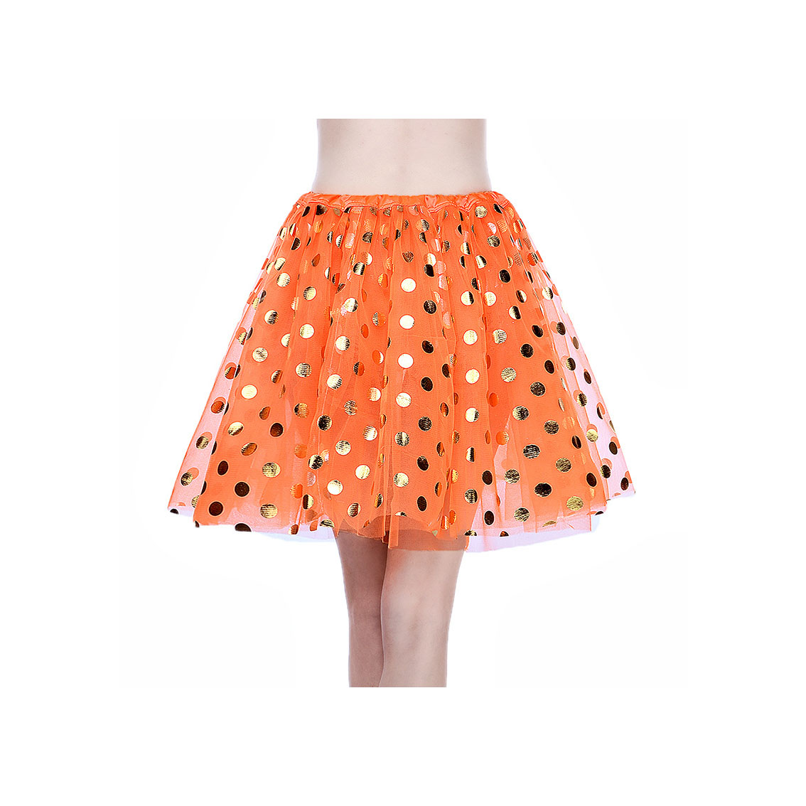 Adult Tutu Skirt Sequin Gilding Polka Dot 3 Layers Party Dance Ballet Pettiskirt Tulle Girl Mini Skirt orange+gold