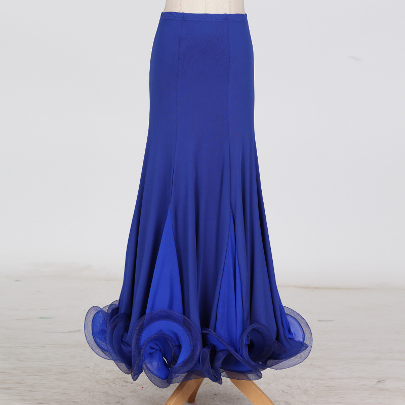 Fashion Ballroom Dance Skirt Mermaid Ruffles Standard Modern Dance Waltz Tango Skirt Royal Blue
