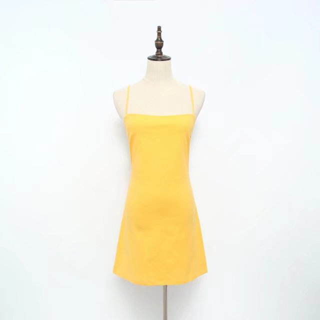 Women Summer Beach Dress Sexy Spaghetti Strap Sleeveless Tie Back Bow Casual Slim Mini Party Sundress yellow